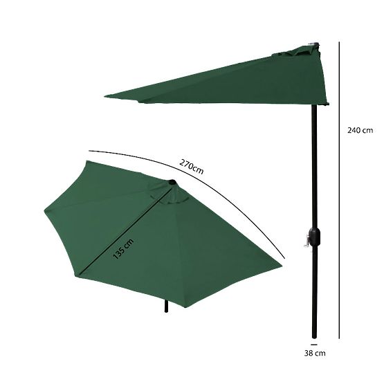 Garden Half-Umbrella Wall-Mounted for Terrace 2.7m Green