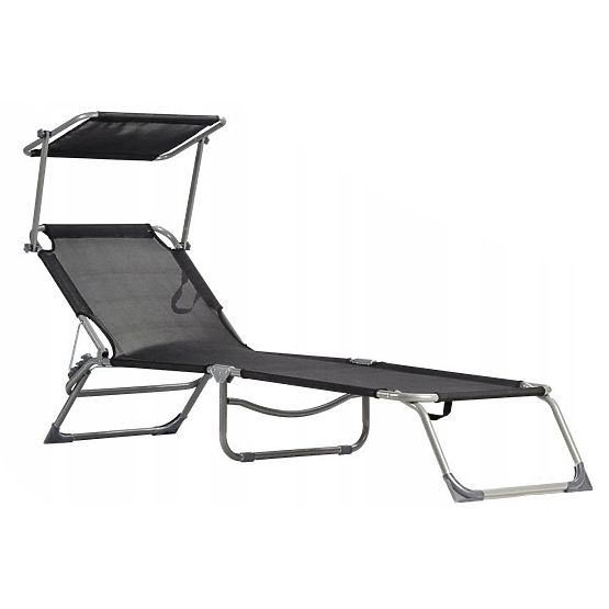 Garden Lounger with Adjustable Canopy Black