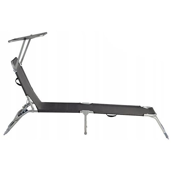 Garden Lounger with Adjustable Canopy Black