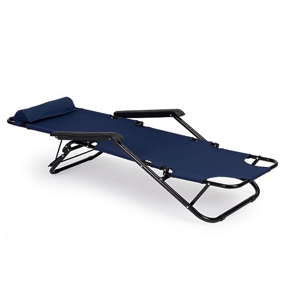 Garden Lounger with Headrest Foldable Construction Blue
