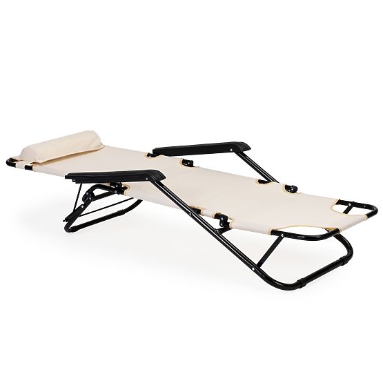Garden Lounger with Headrest Foldable Design Beige