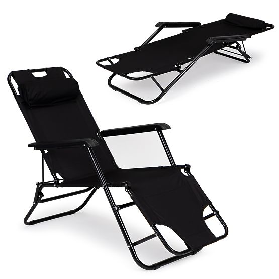 Garden Lounger with Headrest Foldable Design Black