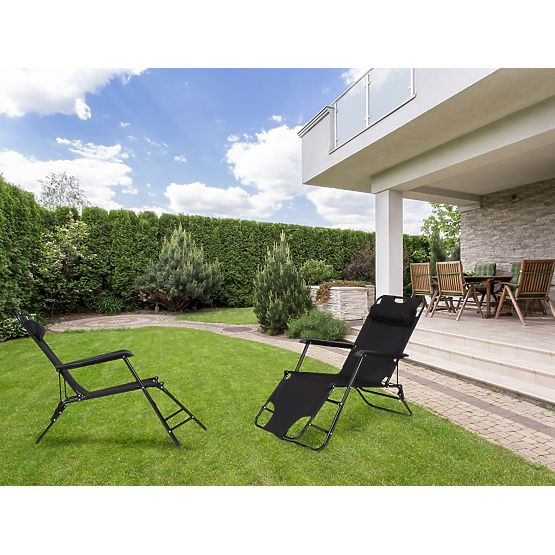 Garden Lounger with Headrest Foldable Design Black
