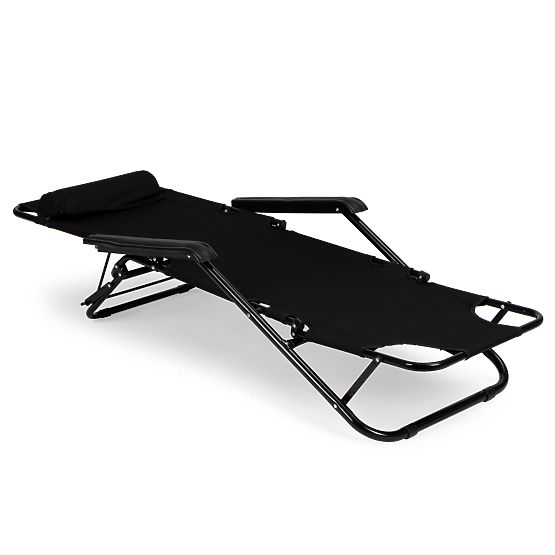 Garden Lounger with Headrest Foldable Design Black