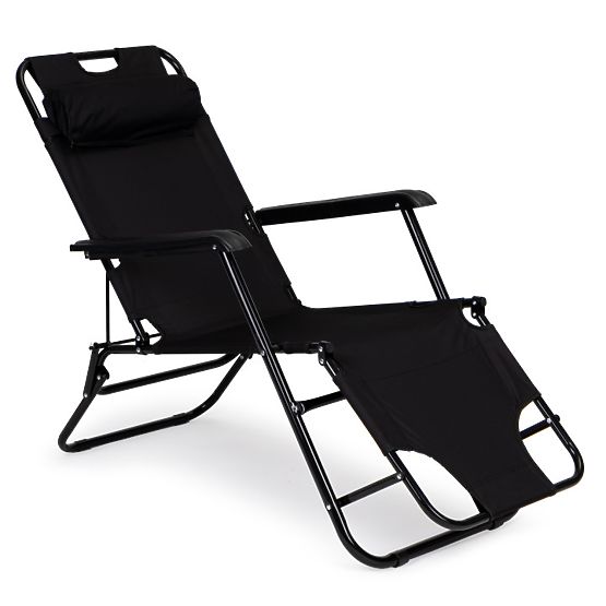 Garden Lounger with Headrest Foldable Design Black