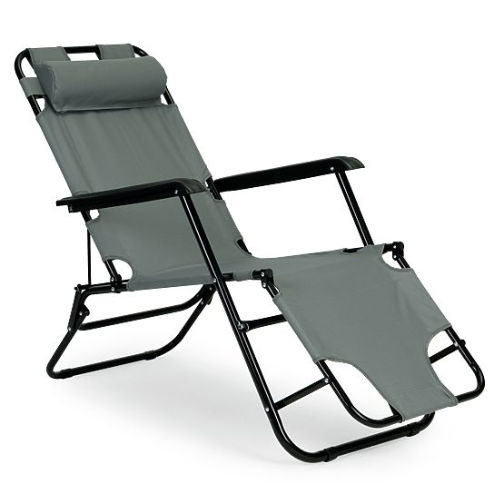 Garden Lounger with Headrest Foldable Design Grey MultiGarden