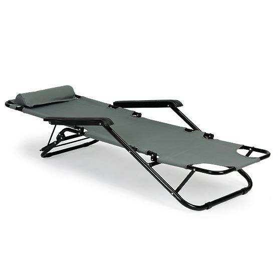 Garden Lounger with Headrest Foldable Design Grey MultiGarden