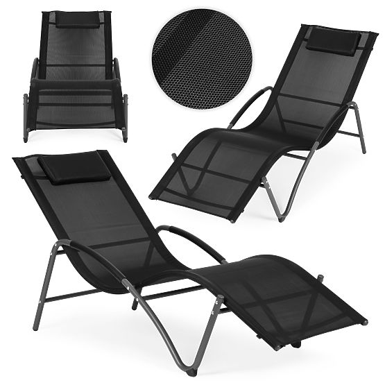 Garden Lounger with Headrest Steel Frame Black MultiGarden