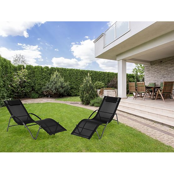 Garden Lounger with Headrest Steel Frame Black MultiGarden