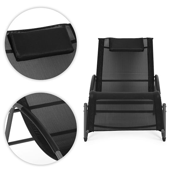 Garden Lounger with Headrest Steel Frame Black MultiGarden