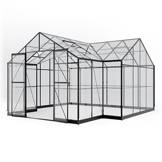 Garden Orangery Royal Green Standard 16.6 m² with Base, Tempered Glass 4 mm, Aluminum, Black