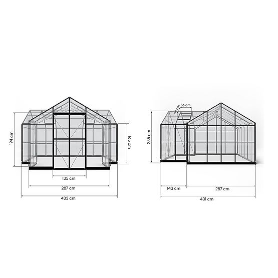 Garden Orangery Royal Green Standard 16.6 m² with Base, Tempered Glass 4 mm, Aluminum, Black