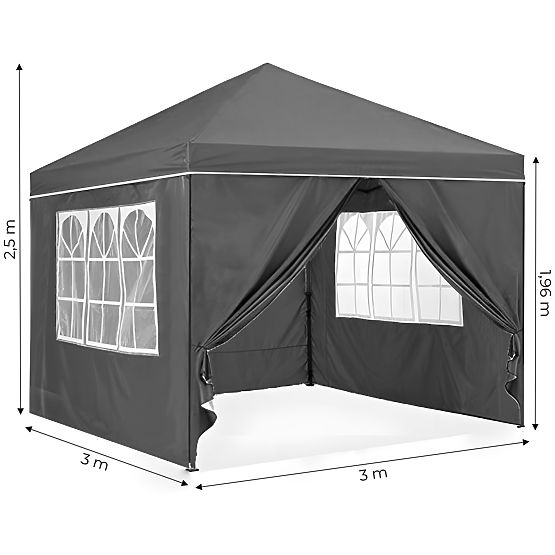 Garden Pavilion Tent 3x3 m Automatic Pop-up + 4 Side Walls MultiGarden