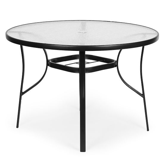 Garden Round Table 105 cm for Terrace, Garden, Balcony, Tempered Glass, Parasol Hole MultiGarden