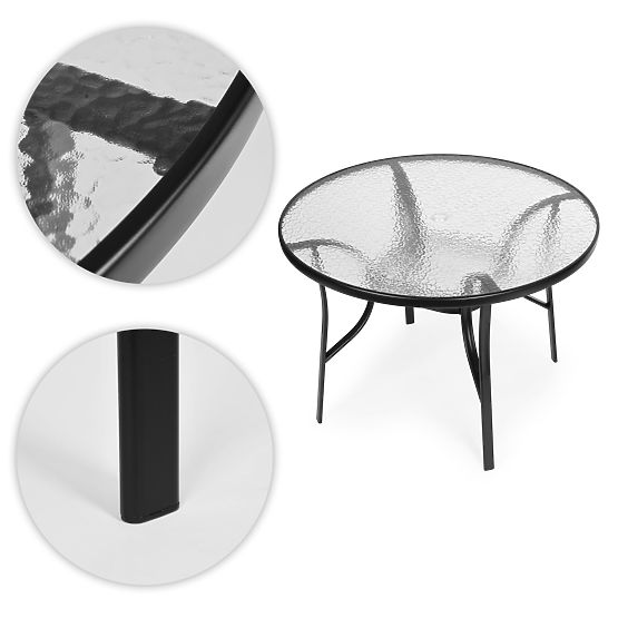 Garden Round Table 105 cm for Terrace, Garden, Balcony, Tempered Glass, Parasol Hole MultiGarden