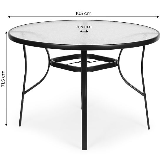 Garden Round Table 105 cm for Terrace, Garden, Balcony, Tempered Glass, Parasol Hole MultiGarden