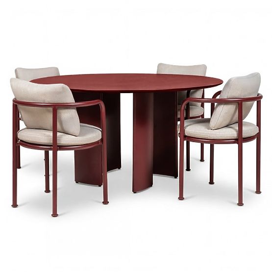 Garden Set Amarello, Round Table 140 cm + 4 Chairs, Aluminum, Burgundy Brown
