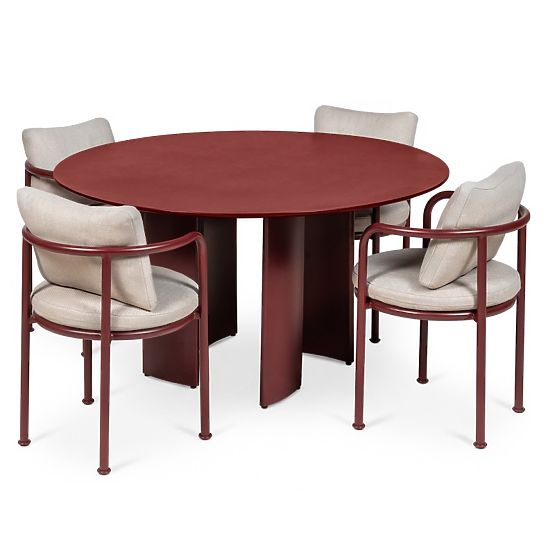 Garden Set Amarello, Round Table 140 cm + 4 Chairs, Aluminum, Burgundy Brown