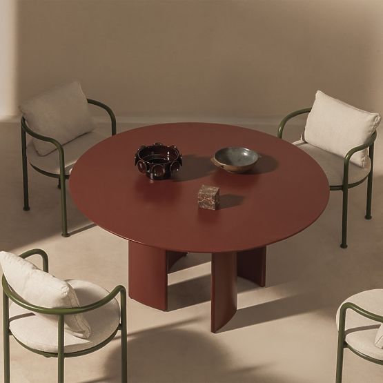Garden Set Amarello, Round Table 140 cm + 4 Chairs, Aluminum, Green/Burgundy Brown