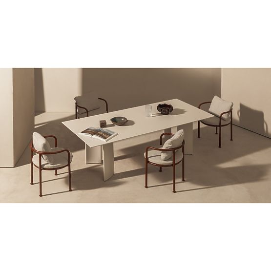 Garden Set Amarello, Table 220 cm + 6 Chairs, Aluminum, Light Beige/Burgundy Brown