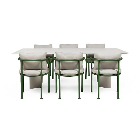 Garden Set Amarello, Table 220 cm + 6 Chairs, Aluminum, Light Beige/Green