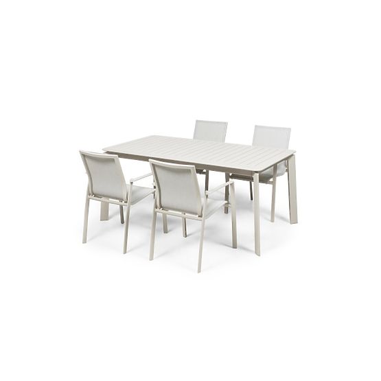 Garden Set Canelli, Extendable Table 175-234 cm + 4 Chairs, Aluminum, Light Beige