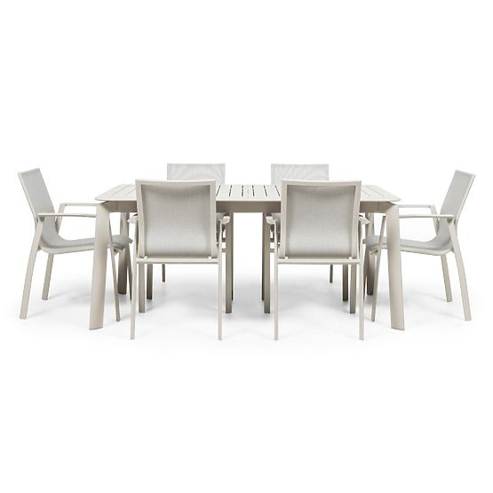 Garden Set Canelli, Extendable Table 175-234 cm + 6 Chairs, Aluminum, Light Beige