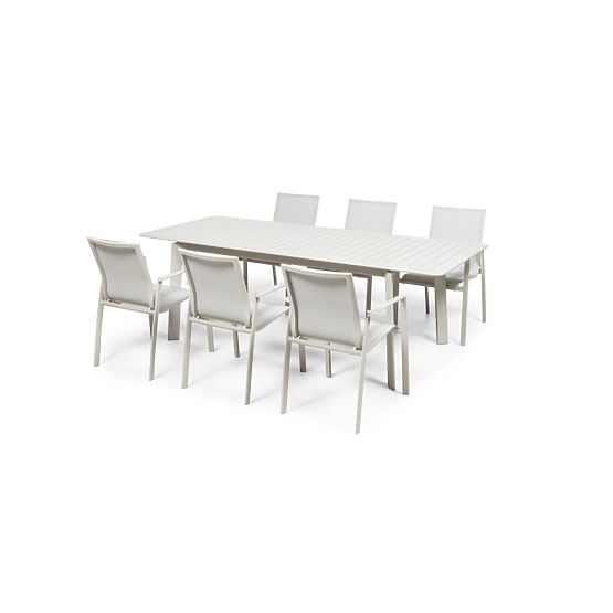 Garden Set Canelli, Extendable Table 175-234 cm + 6 Chairs, Aluminum, Light Beige
