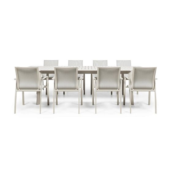 Garden Set Canelli, Extendable Table 175-234 cm + 8 Chairs, Aluminum, Light Beige