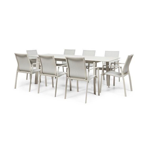 Garden Set Canelli, Extendable Table 175-234 cm + 8 Chairs, Aluminum, Light Beige