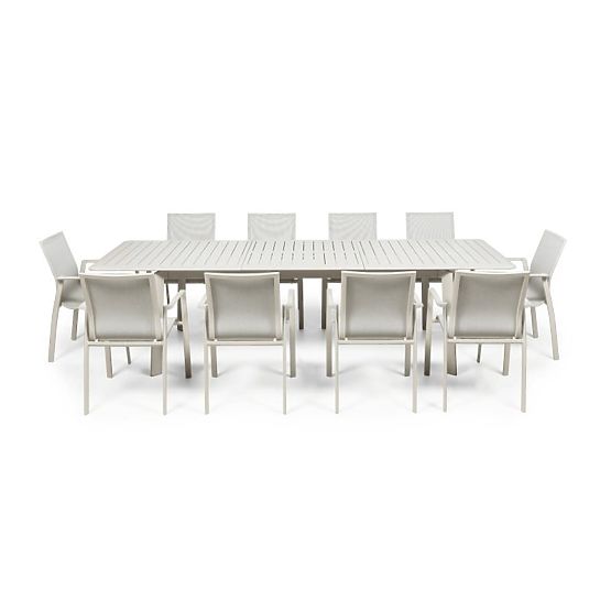 Garden Set Canelli, Extendable Table 205-286 cm + 10 Chairs, Aluminum, Light Beige