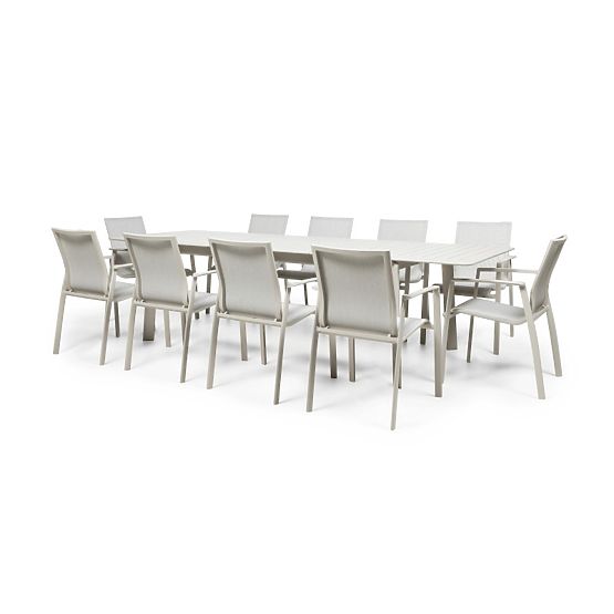 Garden Set Canelli, Extendable Table 205-286 cm + 10 Chairs, Aluminum, Light Beige