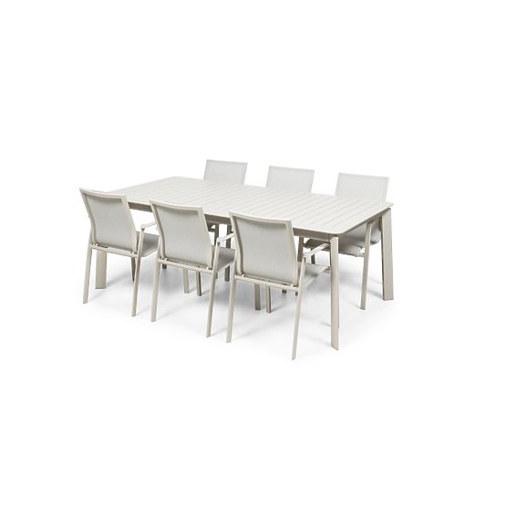 Garden Set Canelli, Extendable Table 205-286 cm + 6 Chairs, Aluminum, Light Beige
