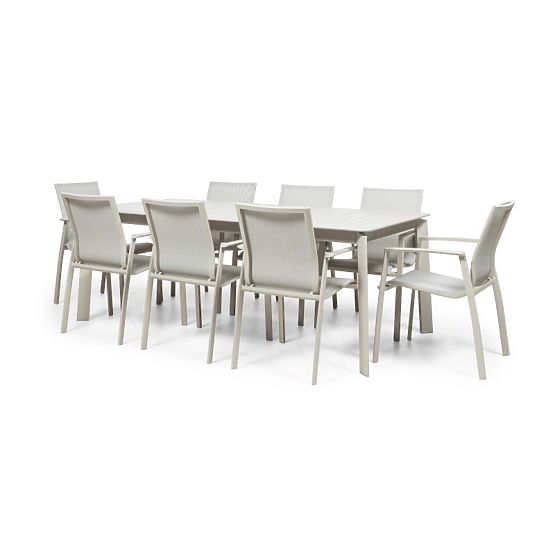 Garden Set Canelli, Extendable Table 205-286 cm + 8 Chairs, Aluminum, Light Beige