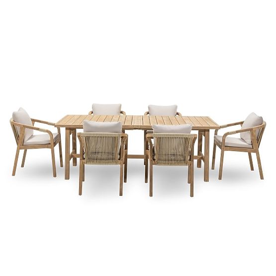 Garden Set Castello, Extendable Table 200-295 cm + 6 Woven Chairs, Acacia Wood FSC