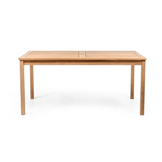 Garden Set Familis Table 160 cm + 4 Chairs with Adjustable Backrests and Cream Cushions, Wood