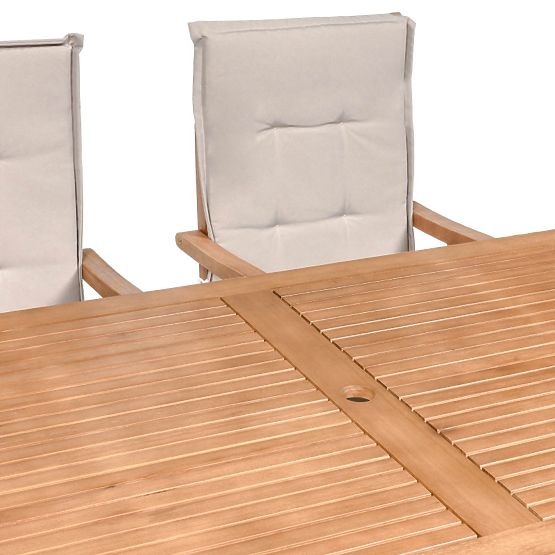 Garden Set Familis Table 160 cm + 6 Chairs with Adjustable Backrests and Light Grey Cushions
