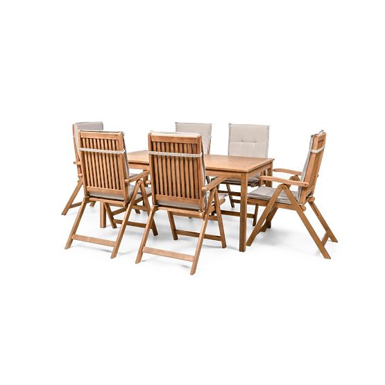 Garden Set Familis Table 160 cm + 6 Chairs with Adjustable Backrests and Light Grey Cushions