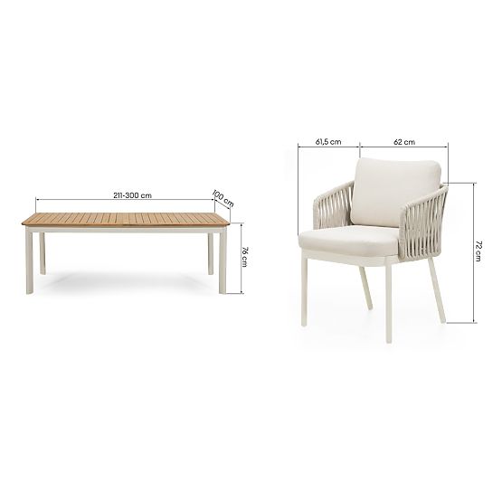 Garden Set Porticato, Extendable Table 211-300 cm + 6 Chairs, Acacia Wood FSC, Teak Look