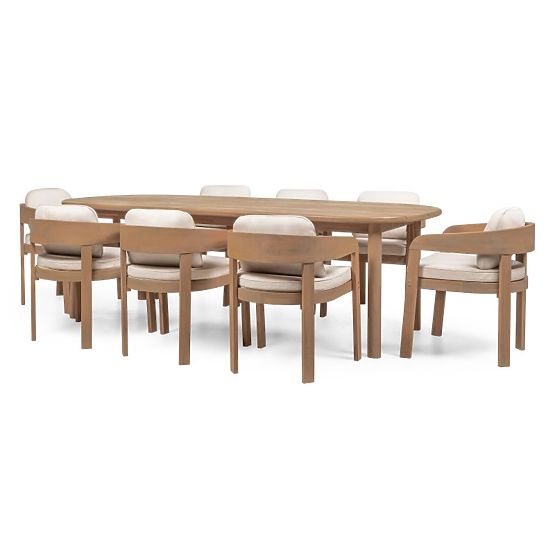 Garden Set Satori II, Table 240 cm + 8 Chairs, FSC Acacia Wood, Teak Look, Beige, Rounded