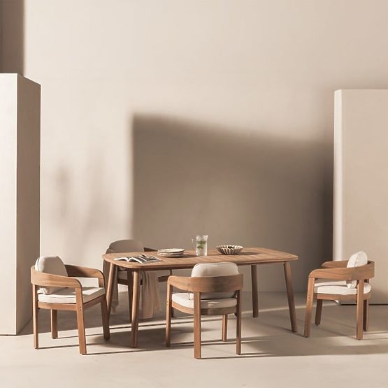 Garden Set Satori, Table 183 cm + 6 Chairs, FSC Acacia Wood, Teak Look, Beige, Rounded