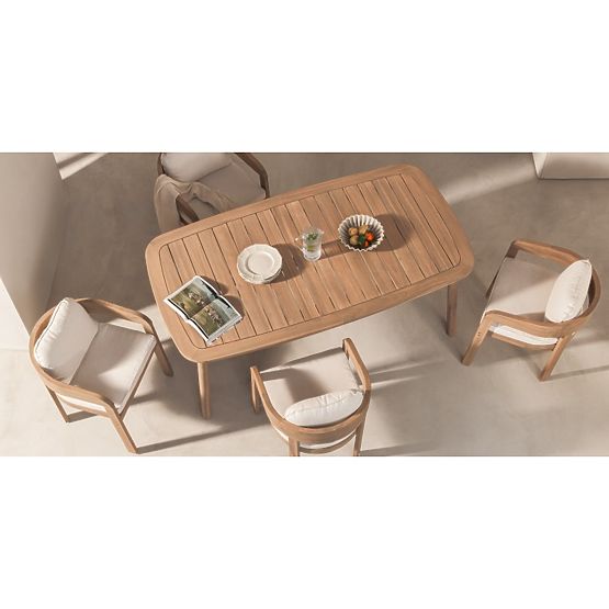 Garden Set Satori, Table 183 cm + 6 Chairs, FSC Acacia Wood, Teak Look, Beige, Rounded
