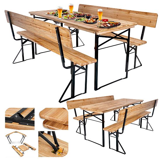 Garden Set Steel-Wood PORTER 170 cm Table + 2 Benches