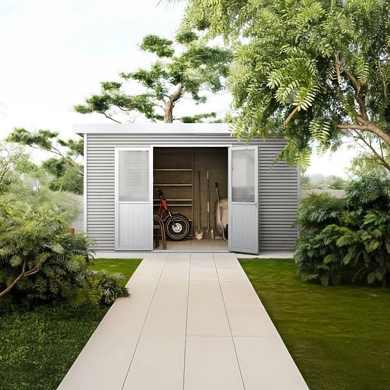 Garden Shed Ardena 4x3 m 12 m², Dark Gray, Composite Wood, Aluminum, Easy Assembly