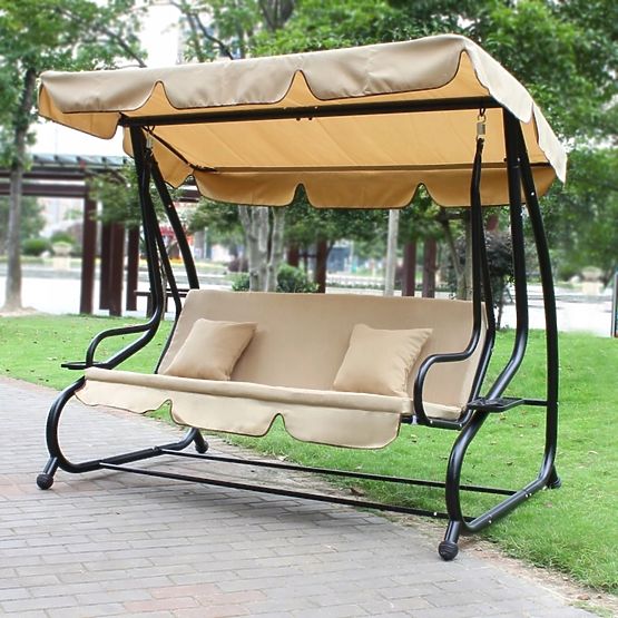 Garden Swing Convertible 2-in-1 with Beige Cushions