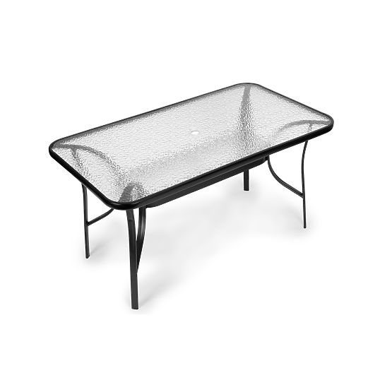 Garden Table 160x90 cm Tempered Glass Large Top for Terrace Garden Parasol Hole MultiGarden