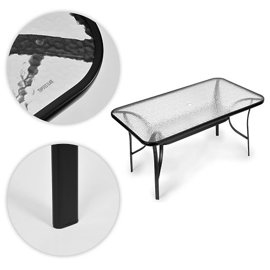 Garden Table 160x90 cm Tempered Glass Large Top for Terrace Garden Parasol Hole MultiGarden
