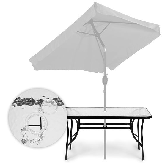 Garden Table 160x90 cm Tempered Glass Large Top for Terrace Garden Parasol Hole MultiGarden