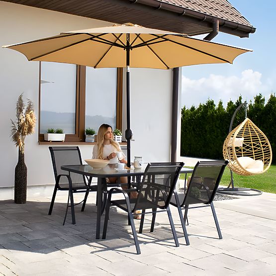 Garden Table 160x90 cm Tempered Glass Large Top for Terrace Garden Parasol Hole MultiGarden