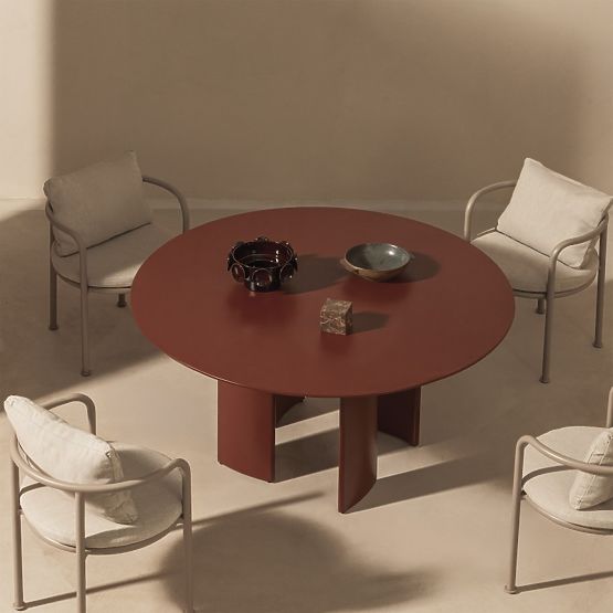 Garden Table Amarello 140 cm, Aluminum, Round, Wine Brown